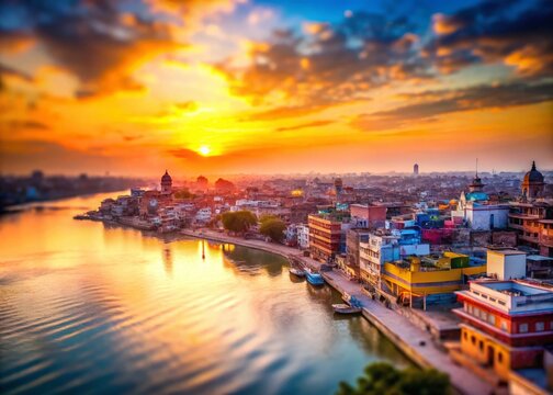 Tilt-Shift Sunset Panorama: Patna, Bihar, India