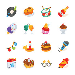 Creatively designed 3d style pack of birthday party icons