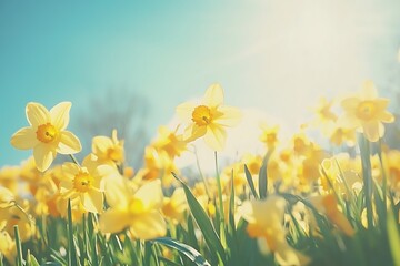 Fototapeta premium Vibrant Field of Yellow Flowers Blooming in the Spring