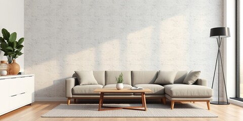 3D Interior Design Mockup:  Cozy Living Room with Modern Wall Texture