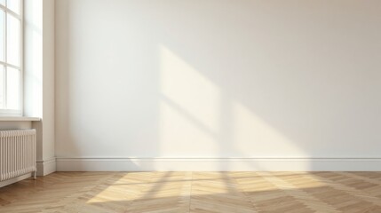 Sunlight Illuminates an Empty Room with Hardwood Floors and White Walls, Ready for Design and Furnishing