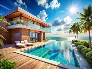 Tropical Beachfront Villa: Sandy Shore, Turquoise Sea, Luxury Getaway