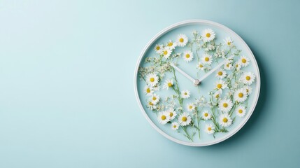 daisy daydream time a contemporary clock filled with delicate white daisies on a serene blue background symbolizing spring renewal and fleeting moments