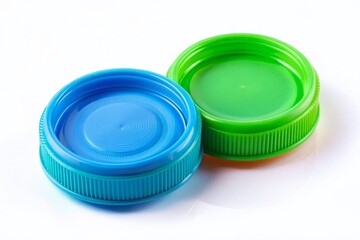 Two Plastic Lids Isolated on White Background - Stock Photo