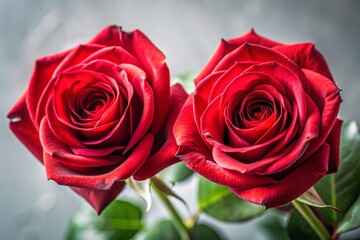 Fototapeta premium Two Red Roses Close-Up Portrait Photography, Romantic Floral Still Life