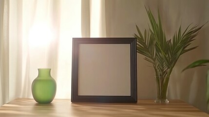 Sunlit Empty Frame Mockup, Home Decor, Vase, Plant