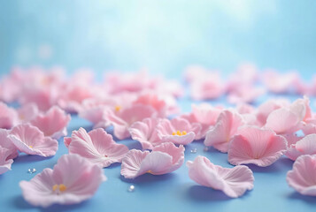 Obraz premium Pink petals on blue background, background material.