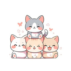 Obraz premium Playful and whimsical cat illustrations in vibrant and minimalist designs