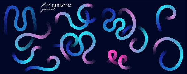 Fluid gradient ribbons with a modern, abstract aesthetic. Smooth, flowing curves in neon blue, magenta, and violet on a dark futuristic background. Perfect for tech branding, digital art, UI UX design