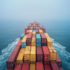 Aerial View of Cargo Ship Full of Containers on Ocean
