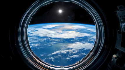 Fototapeta premium Earth through Space Capsule Window