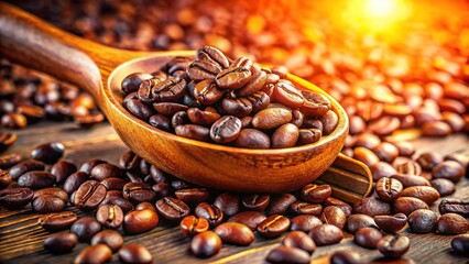Obraz premium Coffee Beans on Wooden Scoop - High-Quality Image