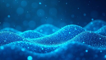 Abstract Blue Glittering Waveform Background Texture Featuring Soft Undulating Hills of Light