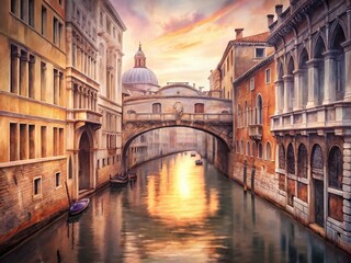 Naklejka premium Venice Bridge of Sighs Calm Water Early Morning Sunrise Stock Photo