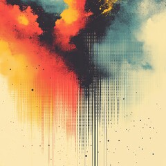 Abstract colorful paint splatter on beige background