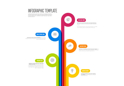 Simple multipurpose infographic template with five items icons description and thick line diagram