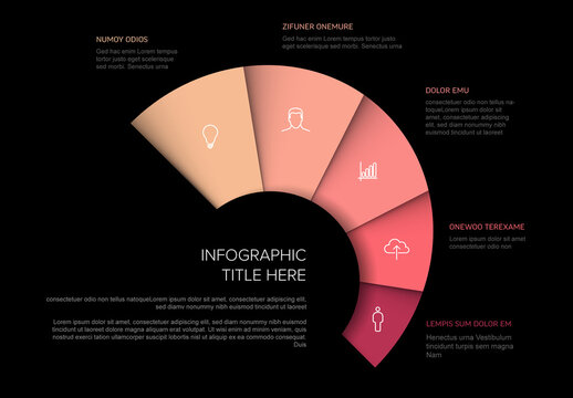 Multipurpose infographic layout template design with five red spaces with icons and description