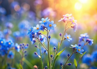 Vibrant Forget-Me-Nots Blooming in a Sunlit Field - Stunning Spring Wildflowers