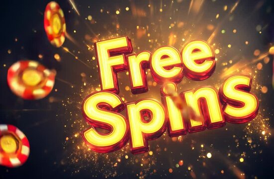 Free spins offer featuring shiny golden text with sparkling effects for online casino promotions