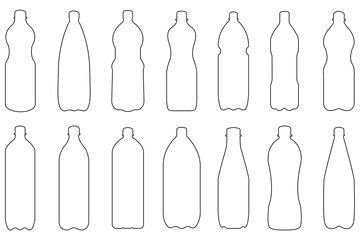 Plastic bottle icon, vector set. Black water bottles type illustration. Plastic bottle black line icon vector design. PET Bottle, Plastic Icon Vector Design vector Illustration. 