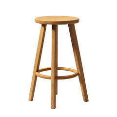Tall wooden stool with round seat, isolate on transparent background