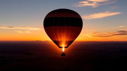 Obraz premium Vibrant hot air balloon soaring through a bright blue sky, embodying the spirit of adventure and exploration.
