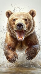 Obraz premium Pixelated Brown Bear Emerging from Water