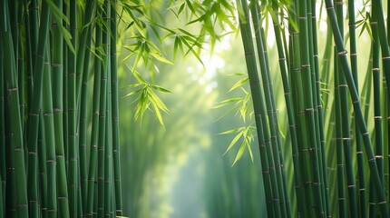 Serene green sanctuary with towering bamboo and gentle light