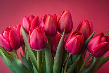 Fototapeta premium Vibrant Red Tulips on Pink Background - Spring Floral Photography