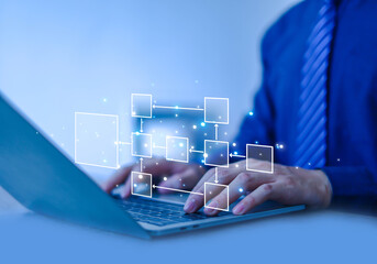 Businessman planning work, office concept hierarchical workflow process, flowchart layout, business...