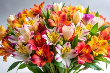 Fototapeta premium Vibrant Summer Alstroemeria Bouquet, Isolated on White Background