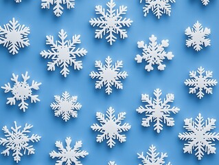 Wintery Delight Snowflakes on Blue Background a Festive and Serene Scene Capturing the Essence of the Holiday Season in a Flat Lay Style