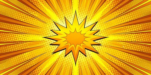Fototapeta premium Vibrant Yellow Pop Art Comic Book Explosion Background with Copy Space