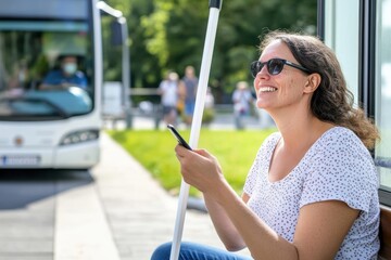 Blind person uses a special smartphone app adapted for the blind, technological accessibility for people with disabilities