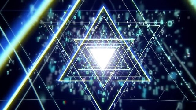 Abstract Digital Art: Triangles, Light, and Binary Code
