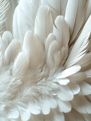 Naklejka premium Elegant white feathers in soft light creating a serene and calming texture with a delicate and angelic mood close up view