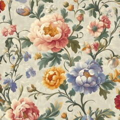 Elegant Floral Pattern Design with Colorful Blossoms and Leaves