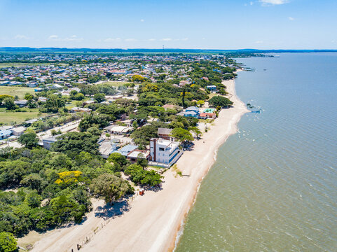 Tapes RS - aerial view of Balne&aacute;rio Rebelo, in Lagoa dos Patos, in Tapes, Rio Grande do Sul
