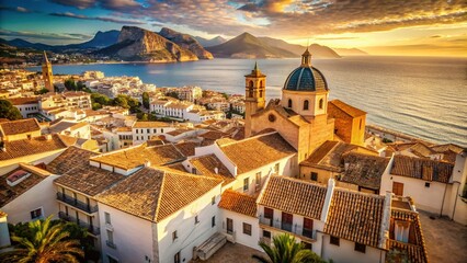 Vintage Altea Spain Aerial View: Charming Coastal Town Panorama