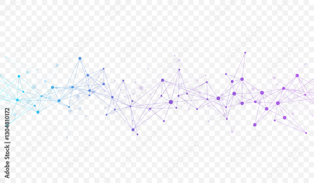 Leinwandbilder Abstract dynamic motion lines and dots connection background with plexus effect. Digital streaming background, wave flow. Dotted plexus stream background. Futuristic tech vector illustration