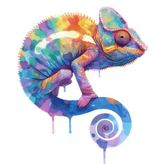 Obraz premium Close-up of vibrant chameleon colorful patterns in its natural habitat - digital art creation