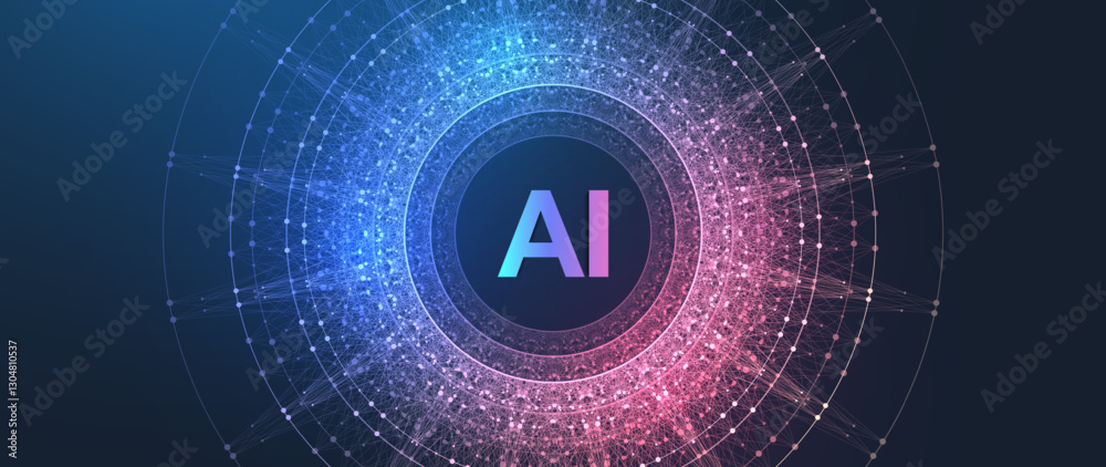 Poster AI Banner Concept In The Digital Style. Minimal Ideas Design Element For Internet Technology. Futuristic Technology Concept Artificial Intelligence