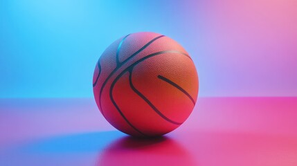 vibrant basketball glows under neon lights casting vivid hues a sporty sphere illuminated against a modern radiant background creating dynamic visual