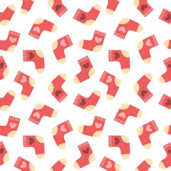  St Valentine cute red socks pattern. Hand-drawn vector illustration in flat style.
