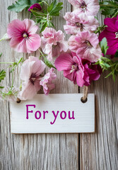 Beautiful Pink Flowers and 'For You' Lettering