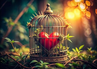 Vintage Cage, Heart, Thorns, Love Denial, Tilt-Shift Miniature