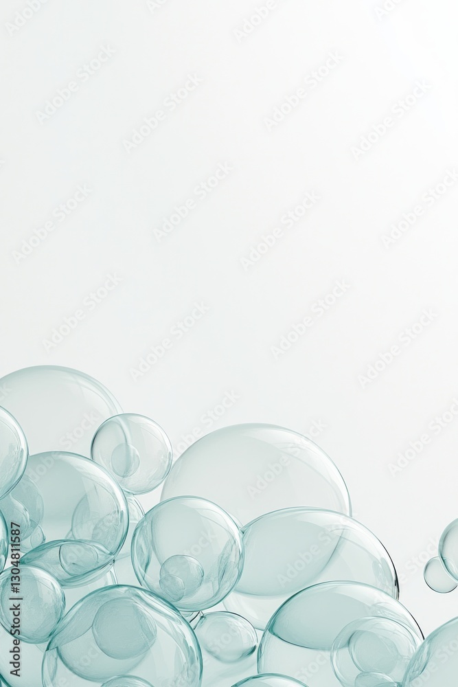 Poster transparent bubbles of various sizes drift gently against a soft background, creating a calming and 
