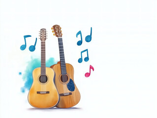 Melodic duo acoustic guitars and notes studio space digital art vibrant colors inspiring creativity