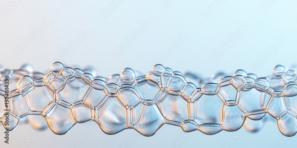 Poster close-up view of transparent molecular structures showcasing intricate connections and a soft gradie