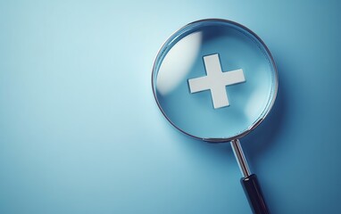 Obraz premium Magnifying glass highlighting a plus sign